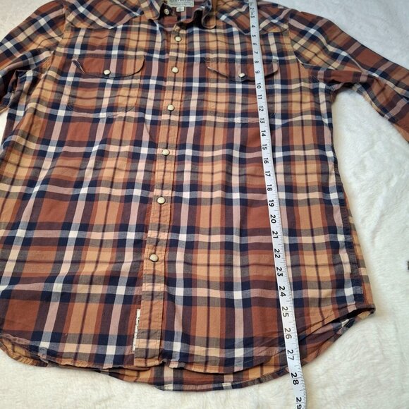 Lucky Brand Western Plaid Shirt Sz M Pearl Snap Button Cowboy Rodeo Classic - Picture 10 of 13